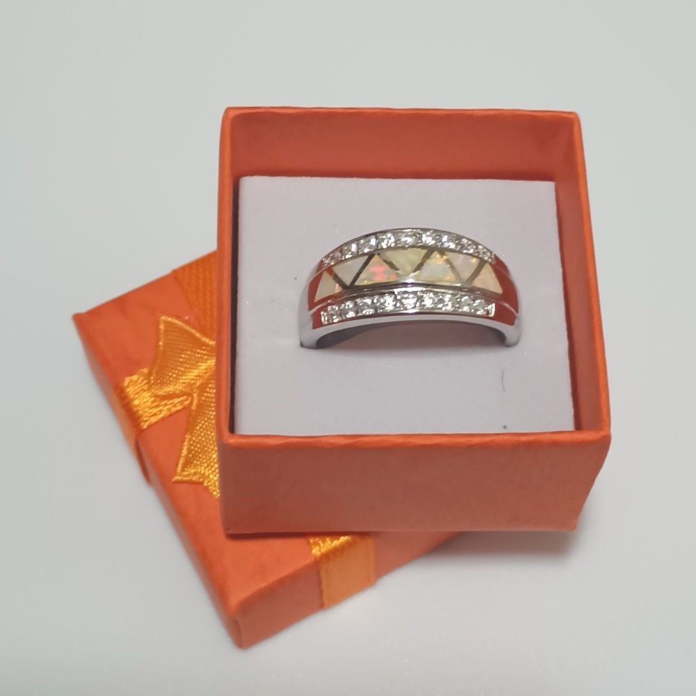 Bespoke Silver Gemstone Wedding Rings For Women , Sz 10